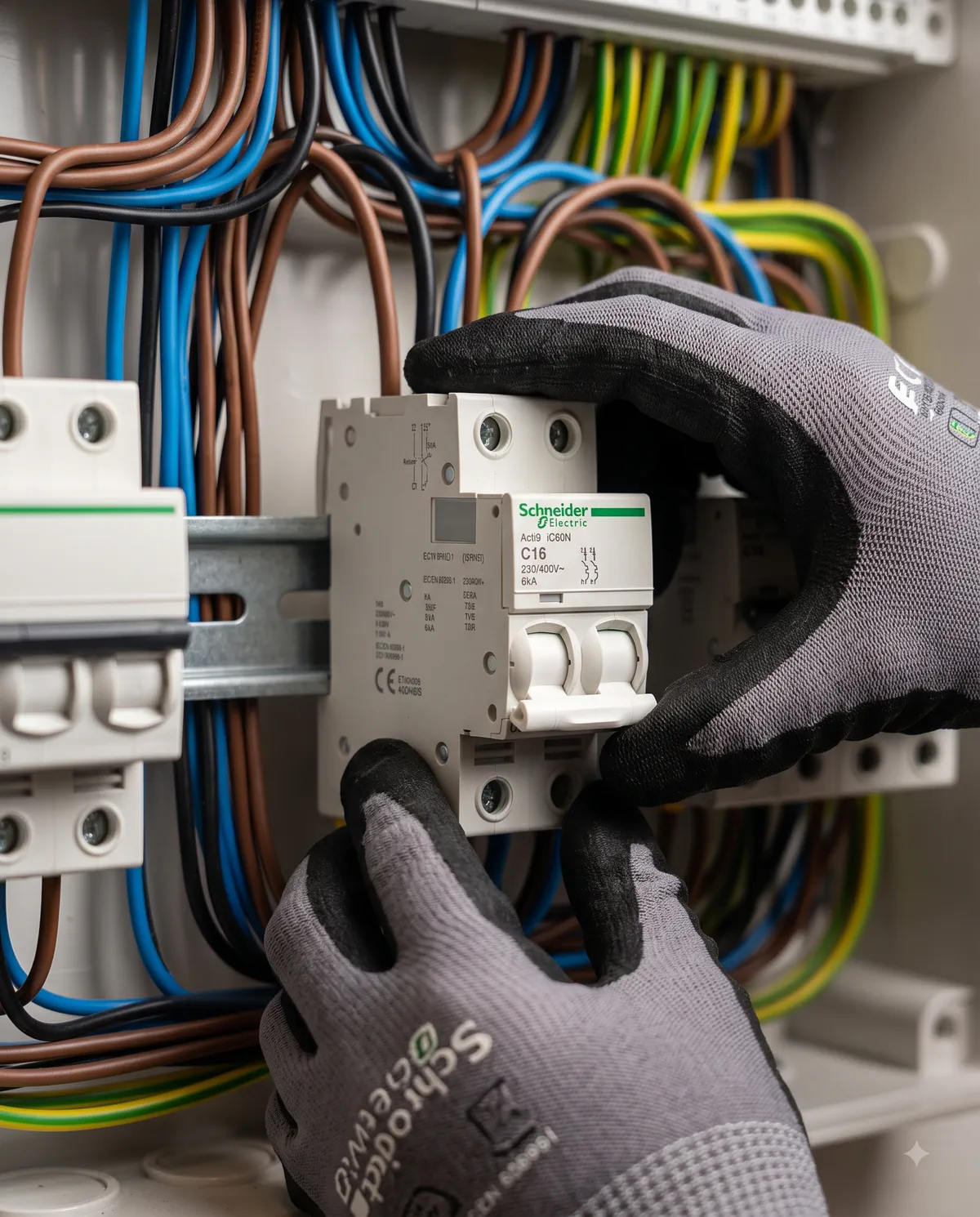 Tablou electric echipat cu siguranțe automate Schneider Electric pe șină DIN